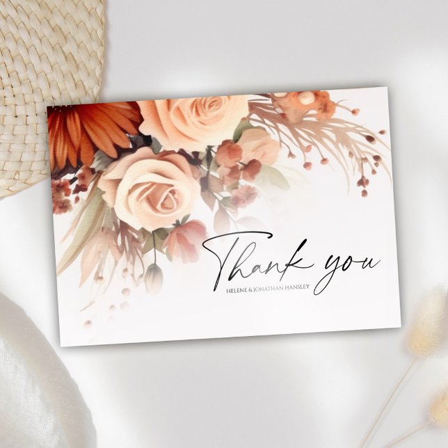 Terracotta Floral Botanical Modern Wedding Thank You Card (Creator Uploaded)