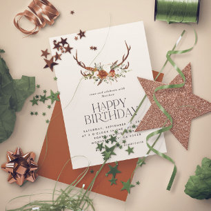 Terracotta floral botanical stag modern rustic invitation