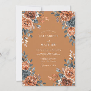Terracotta Floral Bouquet Wedding Invitation