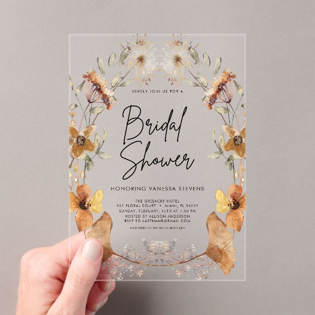 Terracotta Floral  Bridal Shower  Acrylic Invitations (Insitu (Handheld))