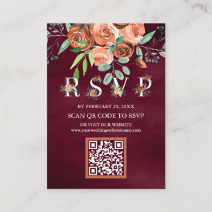 Terracotta Floral Burgundy QR Code RSVP Wedding Enclosure Card