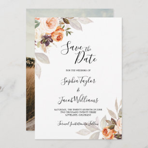 Terracotta Floral Burnt Orange Boho Fall Wedding Save The Date