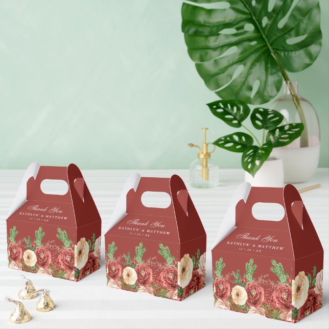 Terracotta Floral Christmas Pine Bough Wedding  Favor Box (Creator Uploaded)