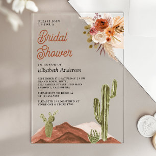 Terracotta Floral Desert Cactus Bridal Shower Acrylic Invitations