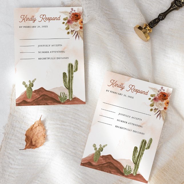 Terracotta Floral Desert Cactus Wedding RSVP Card (Creator Uploaded)