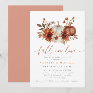 Terracotta Floral Fall in Love Wedding Anniversary Invitation