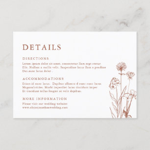 Terracotta Floral  Fall Wildflower Wedding Details Enclosure Card