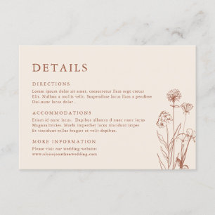 Terracotta Floral  Fall Wildflower Wedding Details Enclosure Card