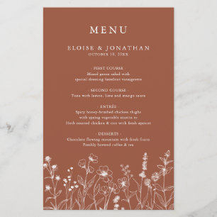 Terracotta Floral Fall Wildflower Wedding Menu