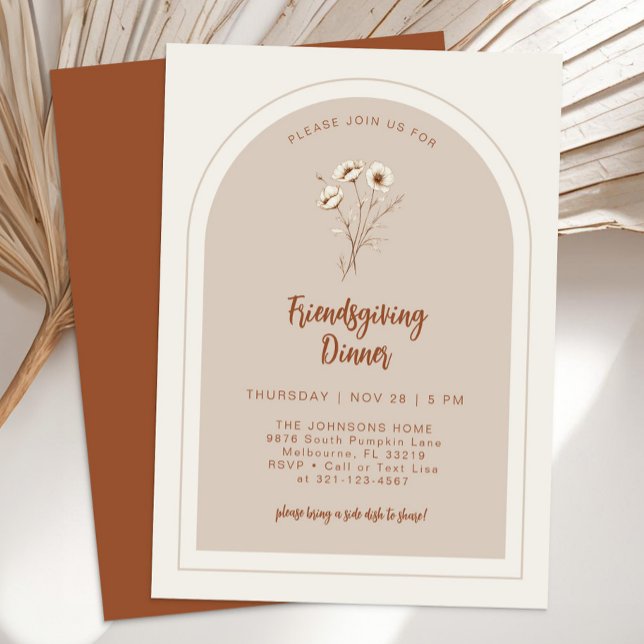 Terracotta Floral Friendsgiving Dîner Invitation (Friendsgiving Dinner Invitation)