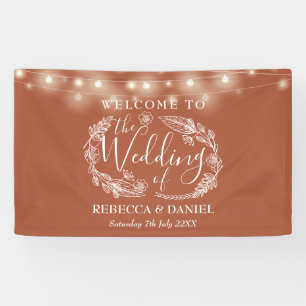 Terracotta Floral Garland Script Wedding Banner