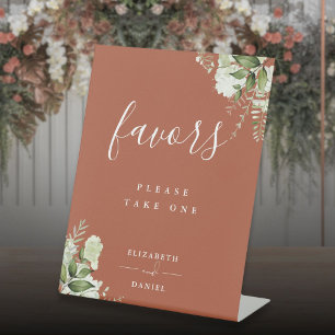 Terracotta Floral Greenery Favours Table Pedestal Sign