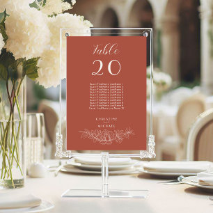 Terracotta Floral Guest Names Wedding Table Number
