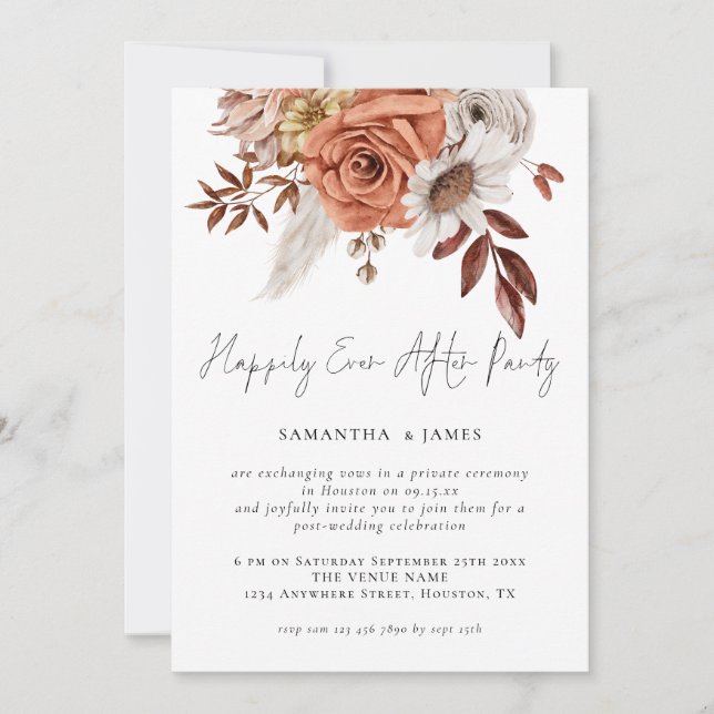 Terracotta Floral Happily Ever After Party Wedding Invitation (Front)