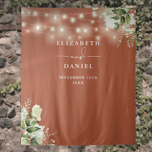 Terracotta Floral Lights Wedding Photo Backdrop Tapestry