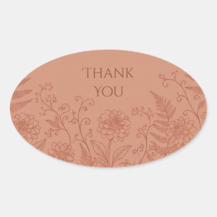 Terracotta Floral Line Art Wedding Oval Sticker