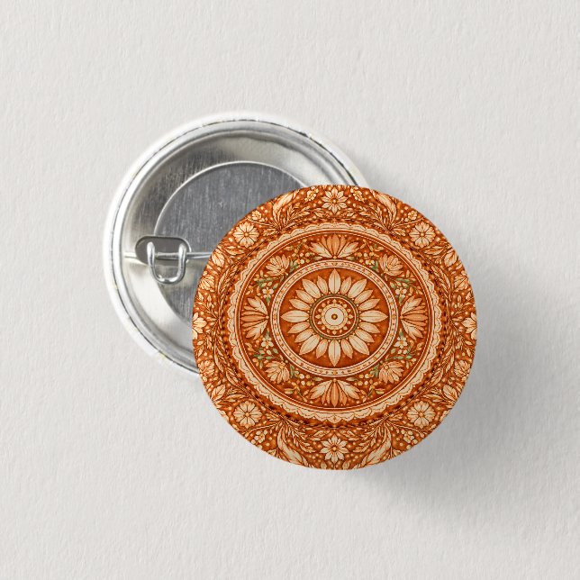 Terracotta Floral Mandala 1 Inch Round Button (Front & Back)