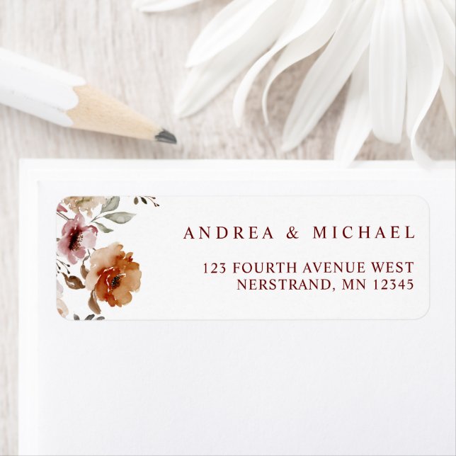 Terracotta Floral Mariage Adresse de retour (En situation)
