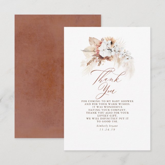 Terracotta Floral Modern Boho Thank You (Front/Back)