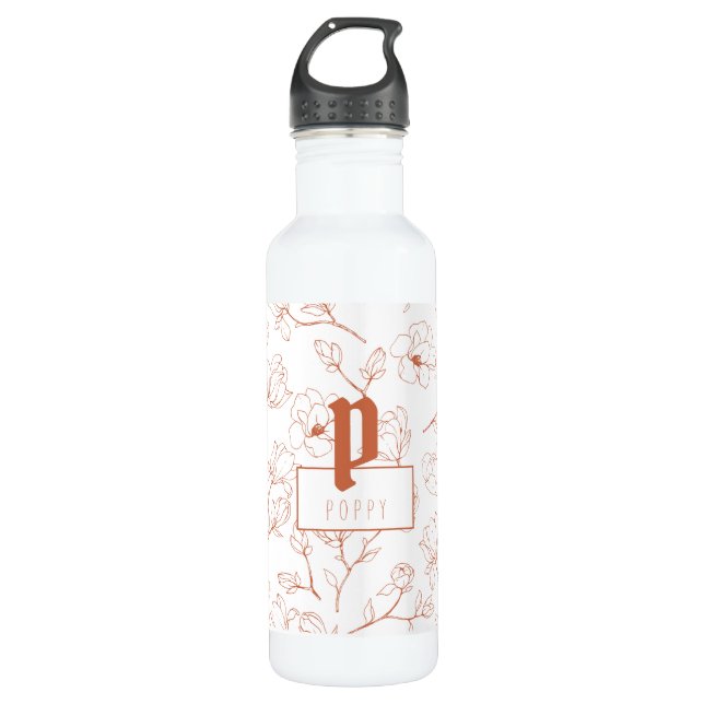 Terracotta Floral Monogram Name 710 Ml Water Bottle (Front)
