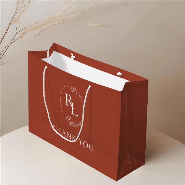 Terracotta | Floral Monogram Wedding Thank You Large Gift Bag (Creator Uploaded)