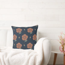 Terracotta Floral Moody Blue Minimalist Throw 