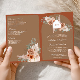 Terracotta Floral Pampas Beige Tan QR Code Wedding Invitation