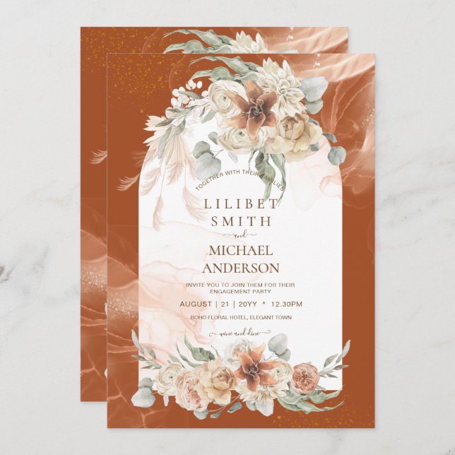Terracotta Floral Pampas Grass ENGAGEMENT PARTY (Front/Back)