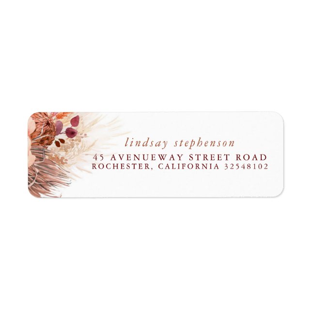 Terracotta Floral Pampas Mariage Étiquette (Devant)