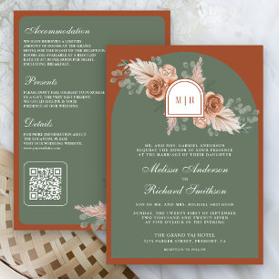 Terracotta Floral Pampas Sage Green Wedding Invitation