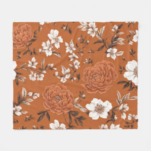 Terracotta Floral Pattern Fleece Blanket