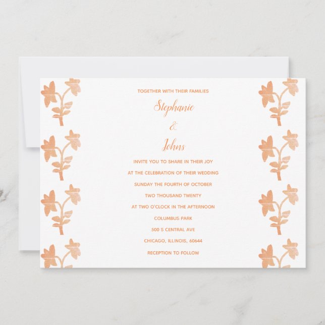 Terracotta Floral Pattern Simple Spring Wedding Invitation (Front)