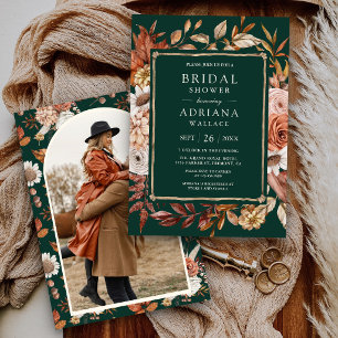 Terracotta Floral Photo Emerald Bridal Shower Invitation