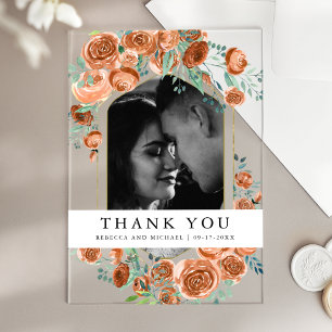 Terracotta Floral Photo Wedding Thank You Acrylic Invitations