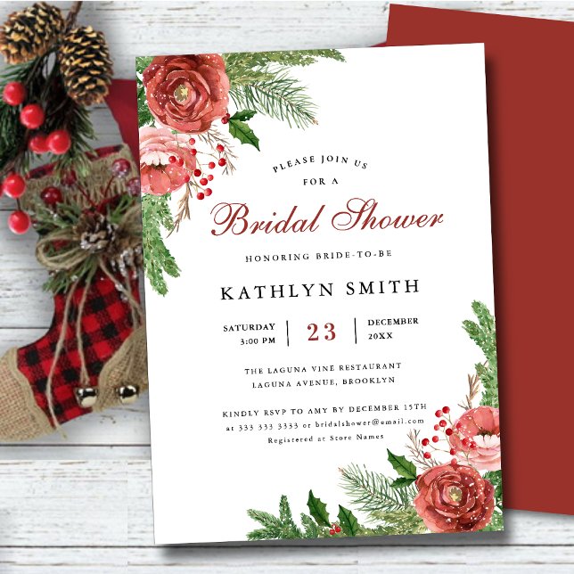 Terracotta Floral Pine Bough Foliage Bridal Shower Invitation (Creator Uploaded)