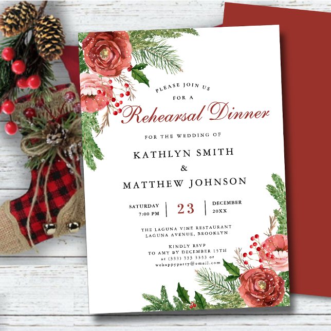 Terracotta Floral Pine Bough Rehearsal Dinner      Invitation (Creator Uploaded)