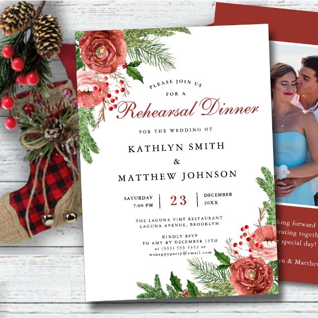 Terracotta Floral Pine Bough Rehearsal Dinner      Invitation (Creator Uploaded)