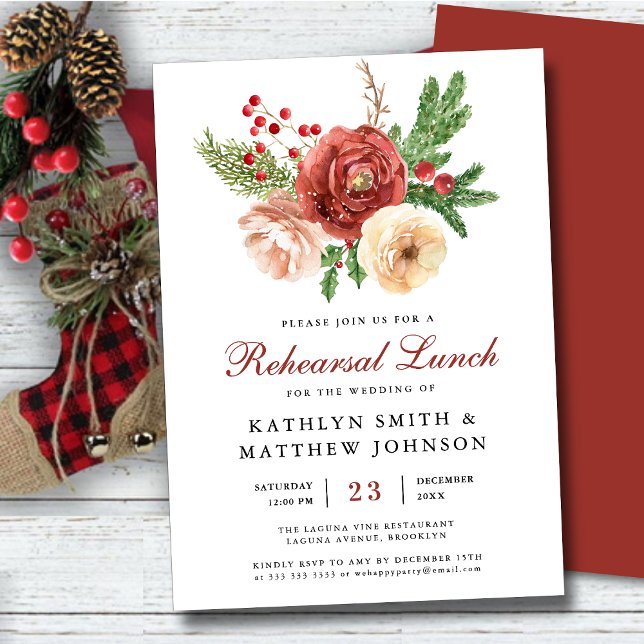 Terracotta Floral Pine Bough Rehearsal Lunch  Invitation (Creator Uploaded)