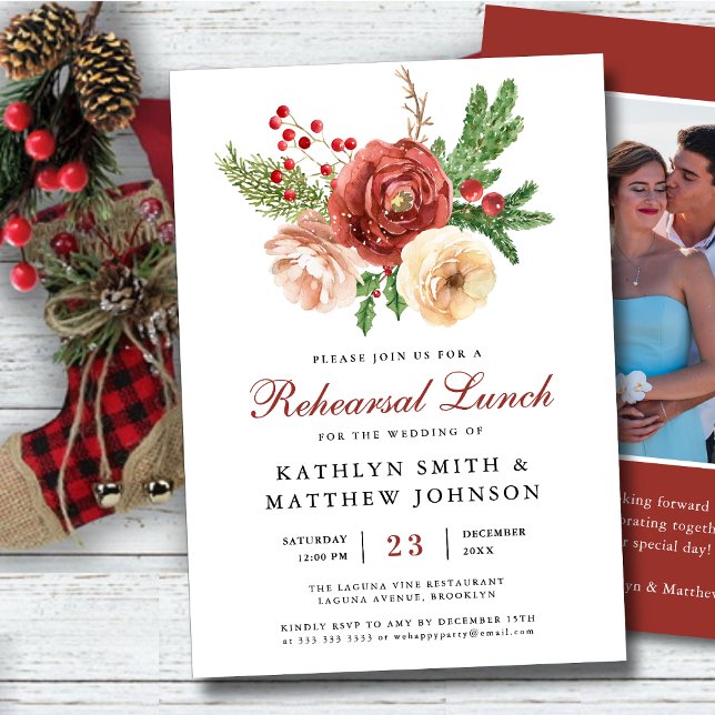 Terracotta Floral Pine Bough Rehearsal Lunch  Invitation (Creator Uploaded)