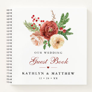 Terracotta Floral Pine Bough Wedding Guestbook Notebook