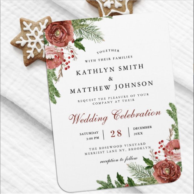 Terracotta Floral Pine Bough Wedding Invitation Magnet (Creator Uploaded)