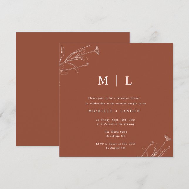 Terracotta Floral Rehearsal Dinner Invitation (Front/Back)