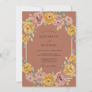 Terracotta Floral Romantic Flourish Wedding Invitation