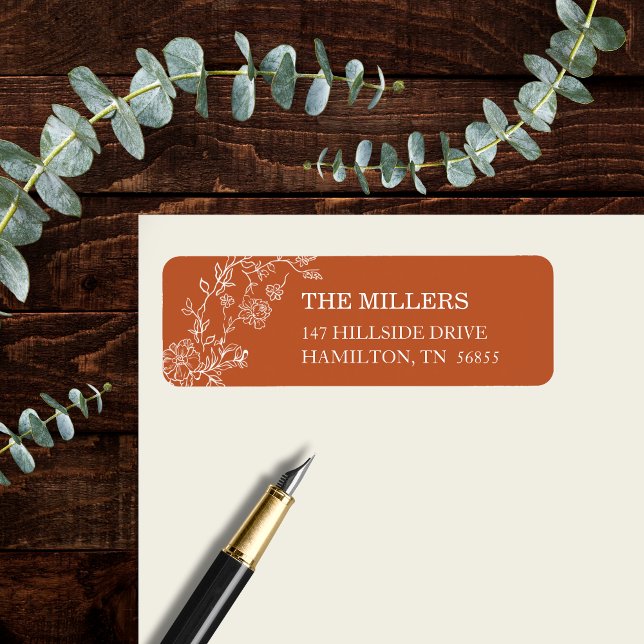 Terracotta Floral Rustic Elegant Return Address (Terracotta Floral Rustic Elegant Return Address Label)