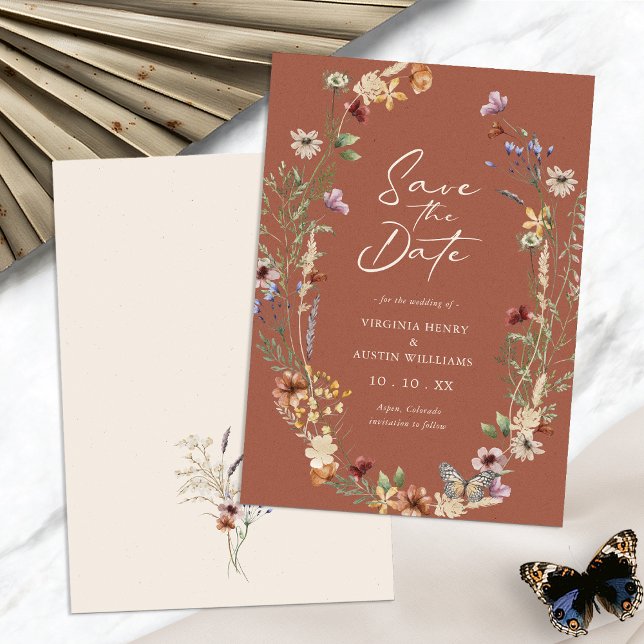 Terracotta Floral Save The Date Flat Card (Boho Terracotta Floral Save The Date Flat Card by Painted Paperie
)