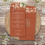 Terracotta Floral String Lights Wedding Dinner Menu<br><div class="desc">This elegant terracotta floral greenery string lights wedding menu can be personalized with your information in chic typography with your monogram initials on the reverse. Designed by Thisisnotme©</div>