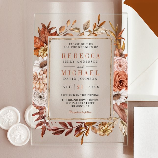 Terracotta Floral Wedding Acrylic Invitations (Creator Uploaded)