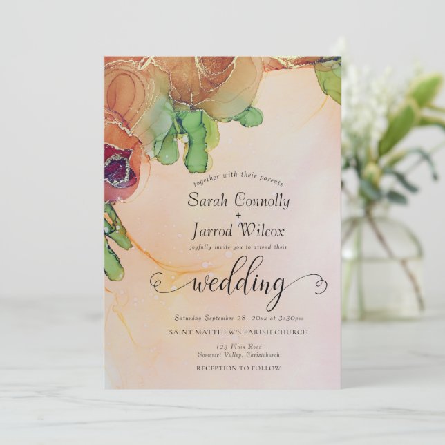 Terracotta Floral Wedding Invitation (Standing Front)