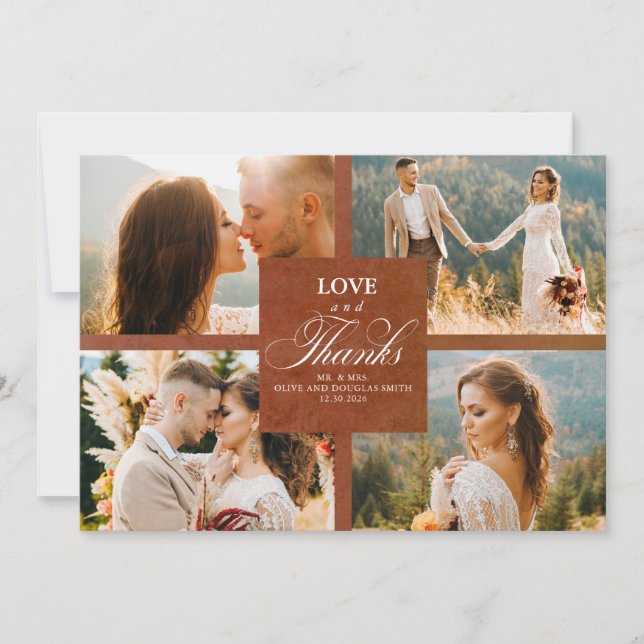 Terracotta Floral Wedding Photo Collage Thank You (Front)