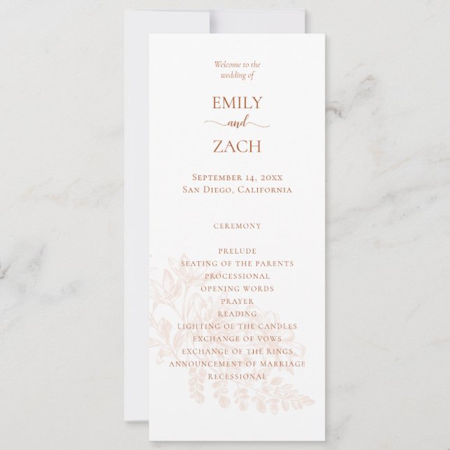 Terracotta Floral Wedding Programme (Devant)